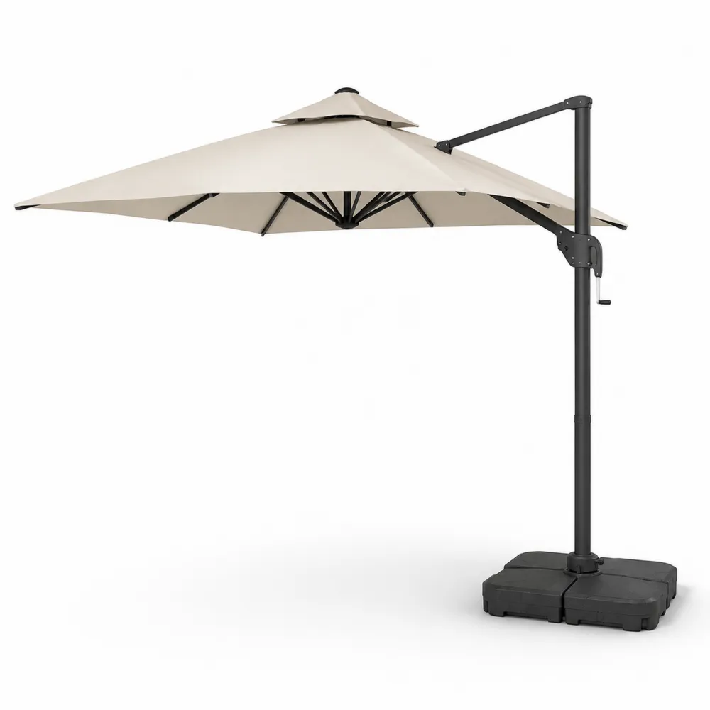 Parasol déporté 3m en aluminium avec toile en polyester beige