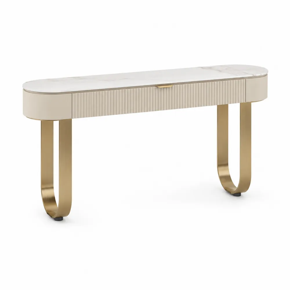 Console en marbre et métal doré avec tiroir