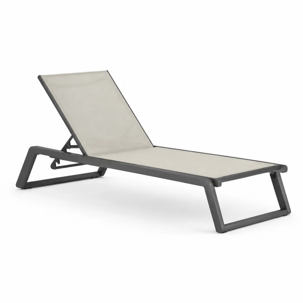 Chaise Longue Réglable en Aluminium et Tissu Beige