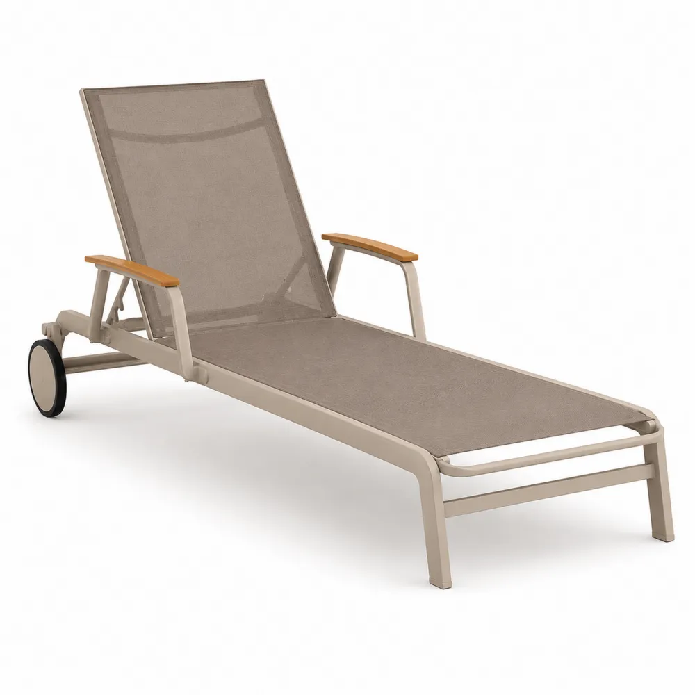 Chaise longue d'extérieur aluminium textilène taupe