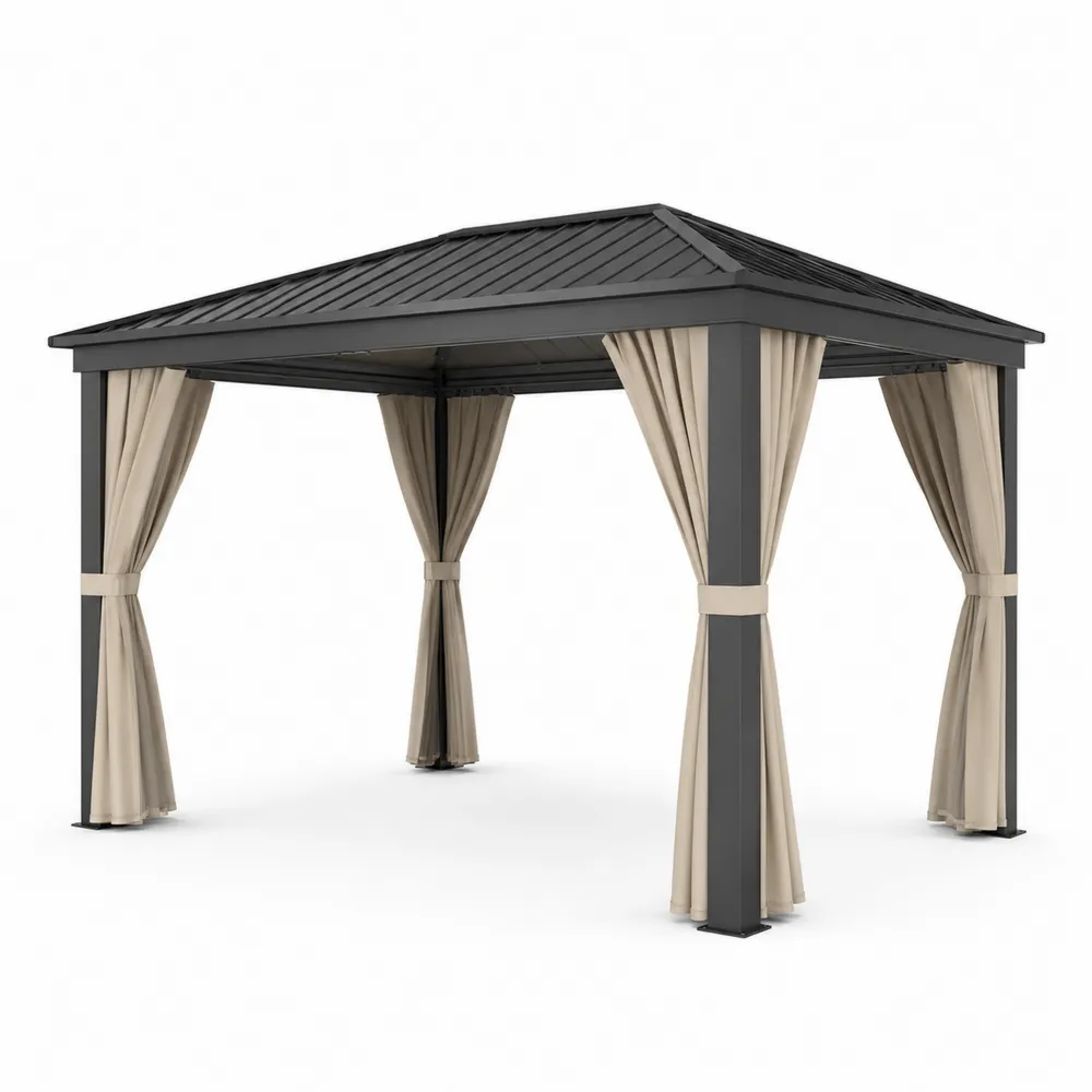 Pavillon en aluminium avec rideaux en polyester Beige/Noir 300x400 cm