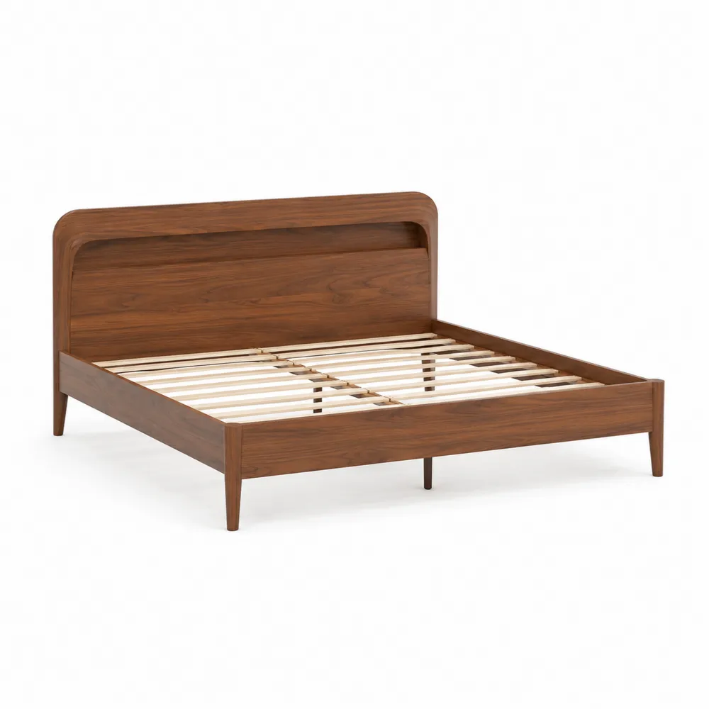 Lit double en bois massif noyer, 200x160 cm