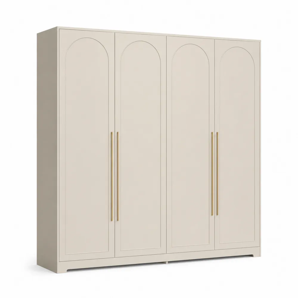 Armoire 4 Portes en MDF Blanc Ivoire
