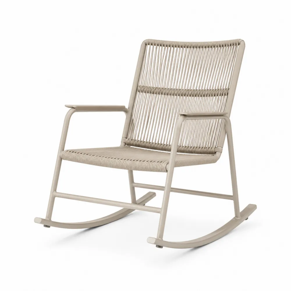 Fauteuil à bascule en aluminium et corde synthétique beige