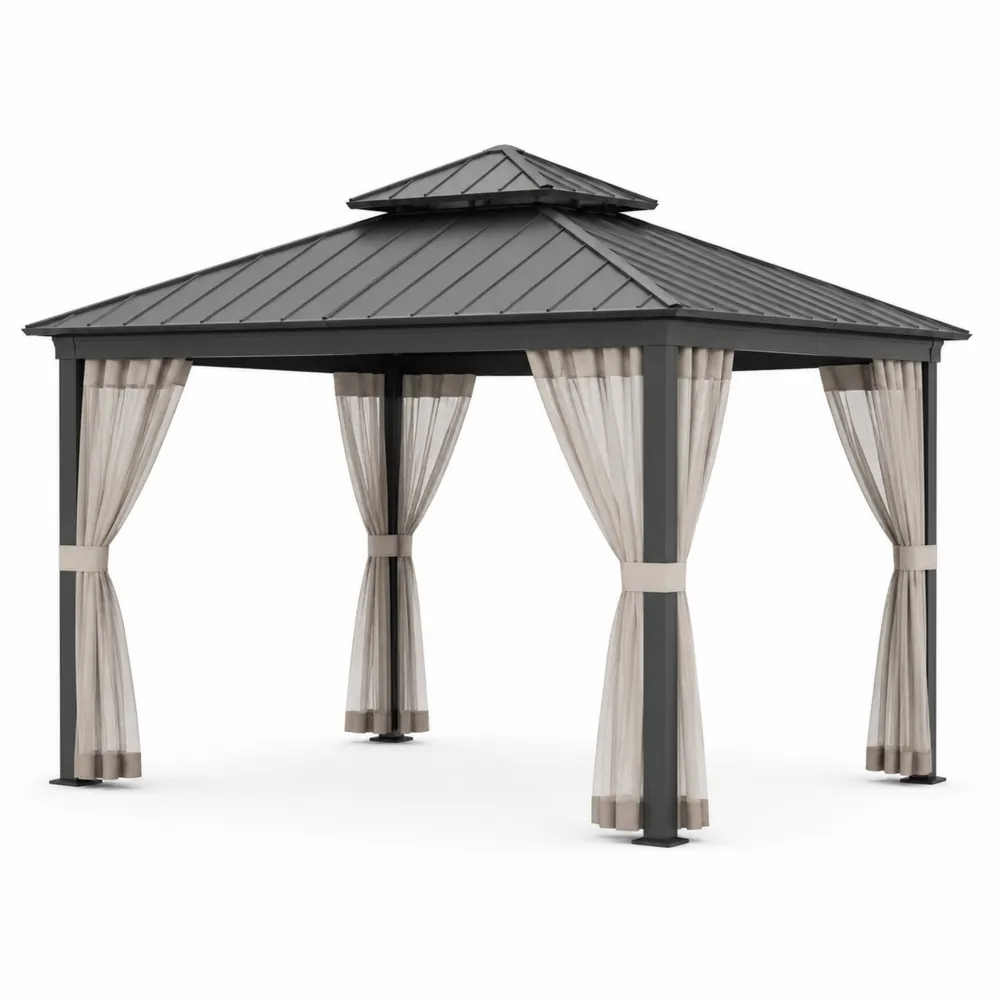 Pavillon de Jardin en Aluminium avec Rideaux en Polyester 300x300 cm