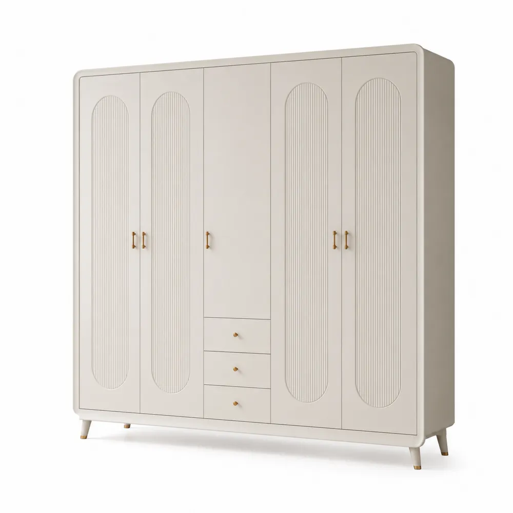 Armoire en Bois Crème 5 Portes 3 Tiroirs