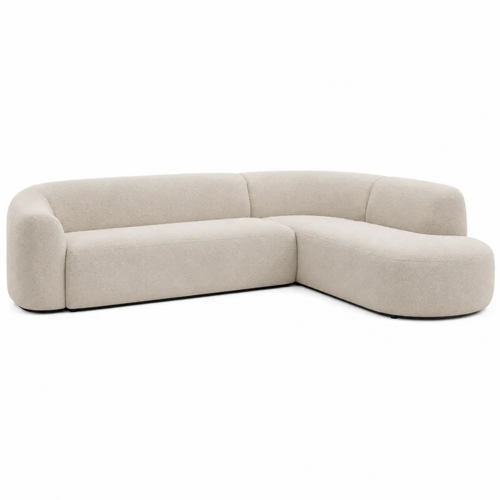 Canapé d'angle en tissu bouclé beige 300cm x 180cm