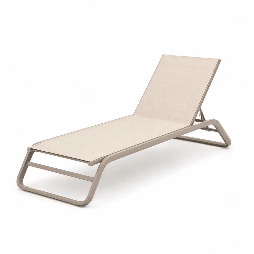 Chaise longue extérieure en aluminium et tissu beige 200 cm