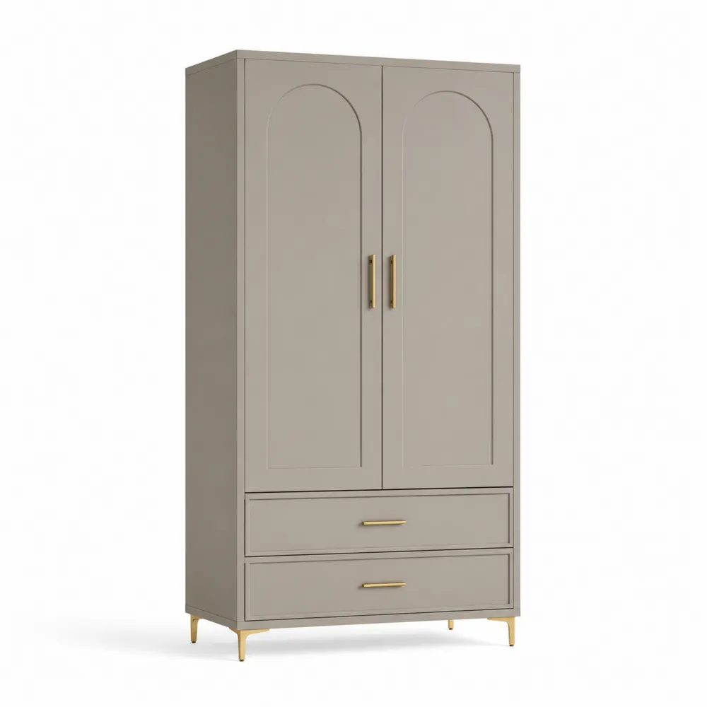 Armoire en Bois à Deux Portes avec Tiroirs en Gris