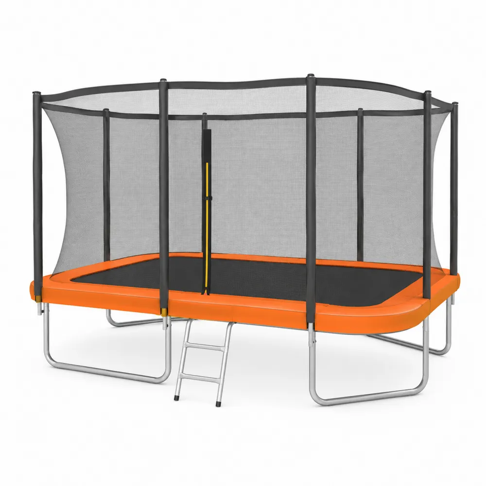 Trampoline rectangulaire en métal avec filet de sécurité et échelle Orange 300x220 cm