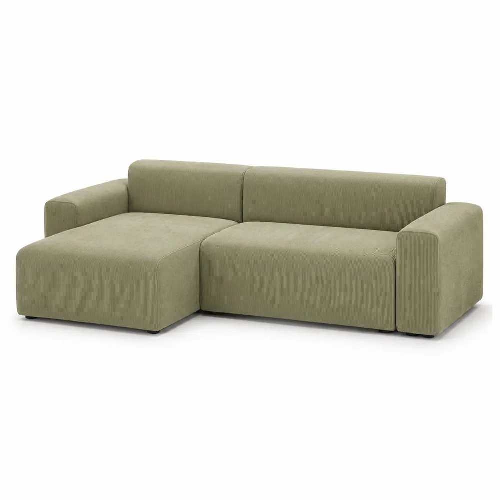 Canapé d'angle en velours côtelé vert olive, 300 cm