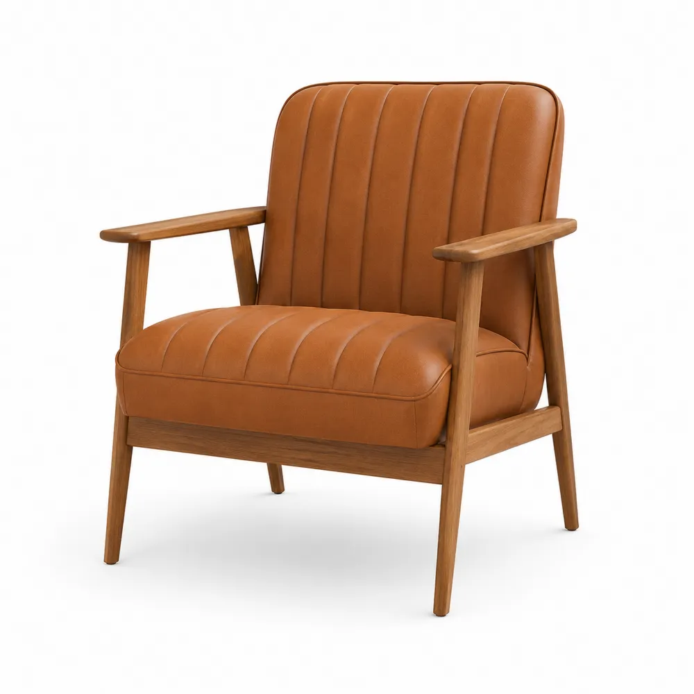 Fauteuil en Cuir Synthétique Marron avec Structure en Chêne