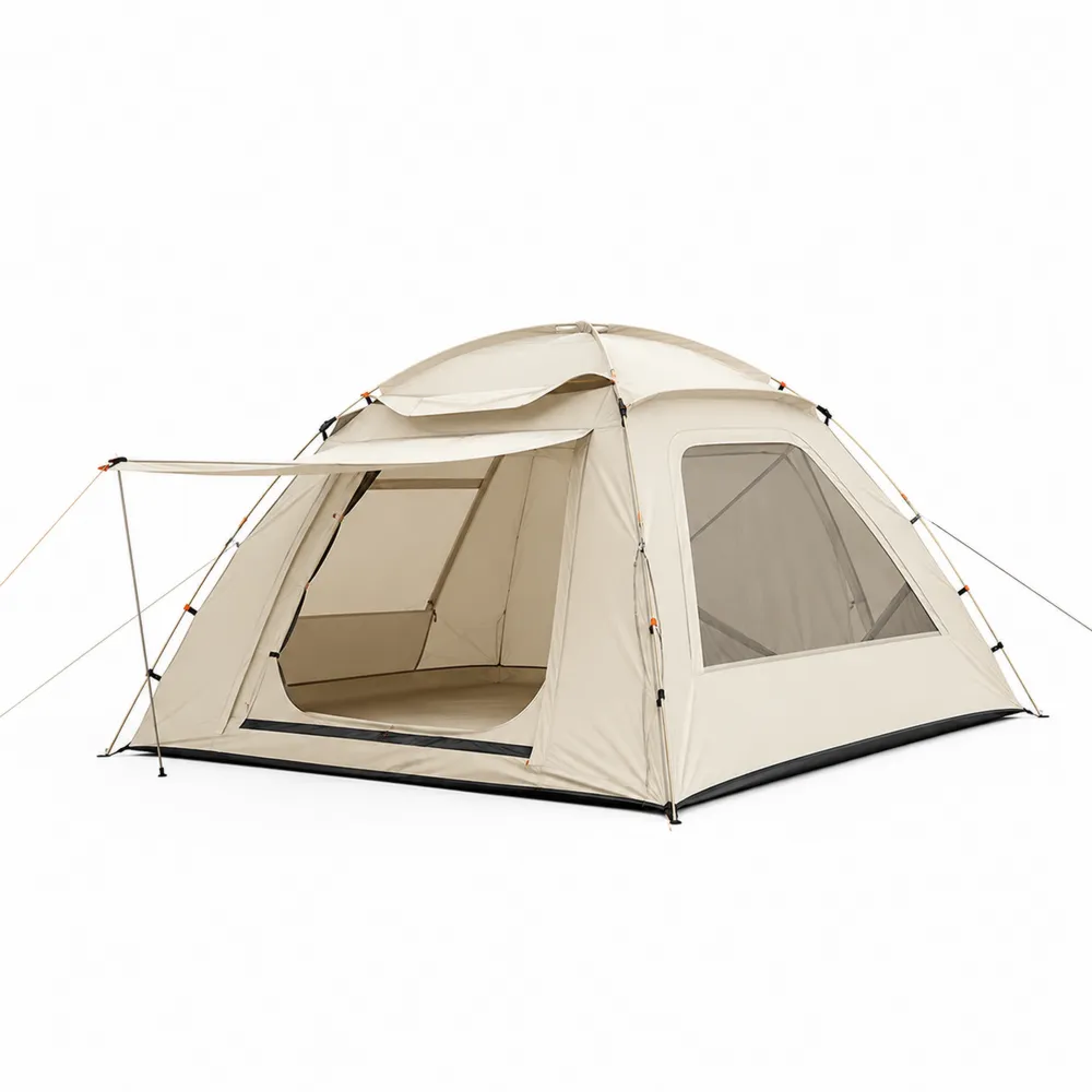 Tente de Camping 4 Personnes Beige en Polyester