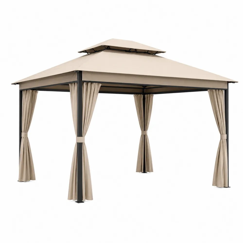 Pavillon de jardin 3x3 m en acier et polyester Beige