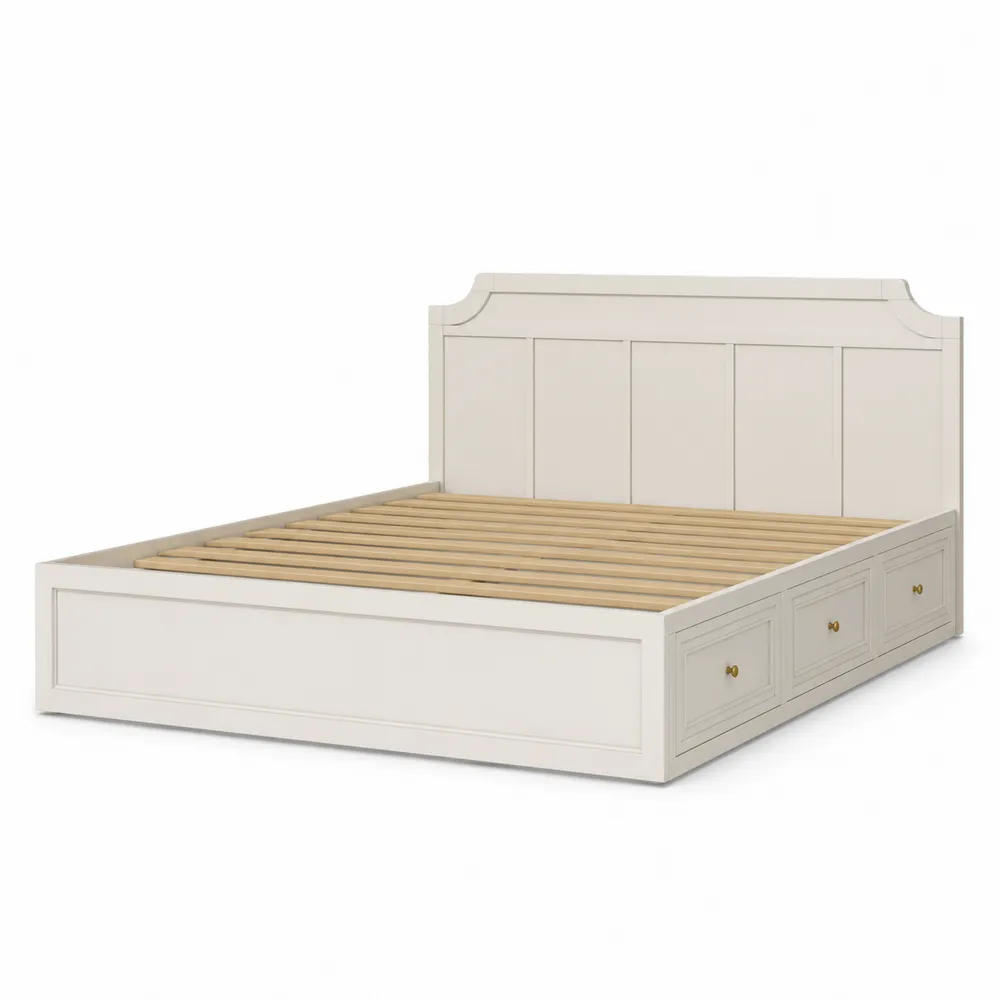 Lit double en bois avec tiroirs de rangement 160x200 cm Blanc