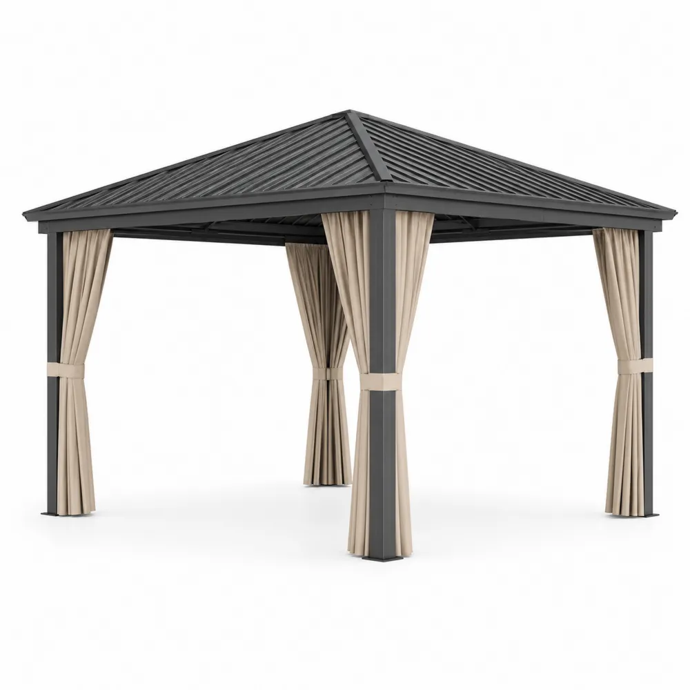 Tonnelle de jardin en aluminium avec rideaux en polyester Beige