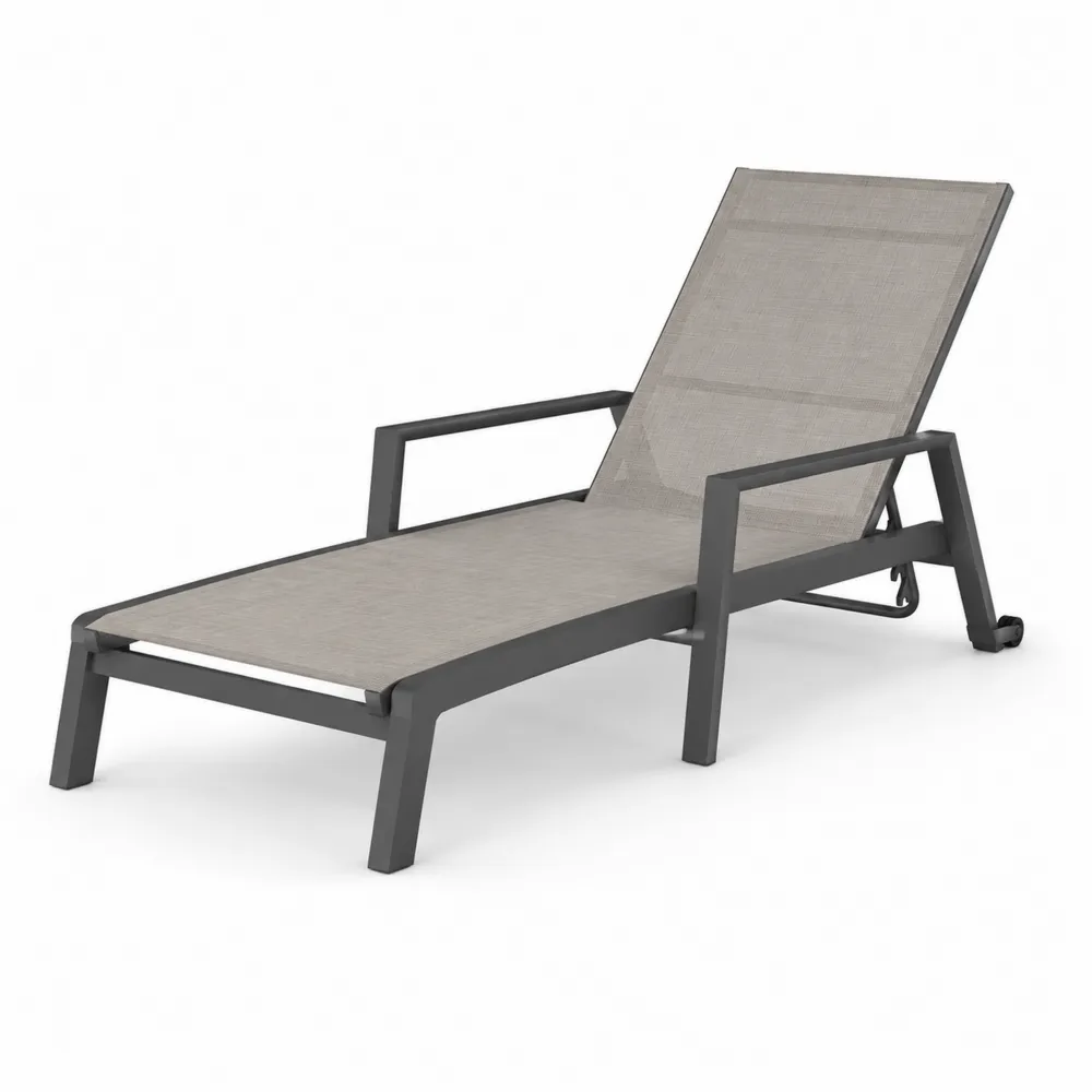 Chaise longue en aluminium et textilène gris