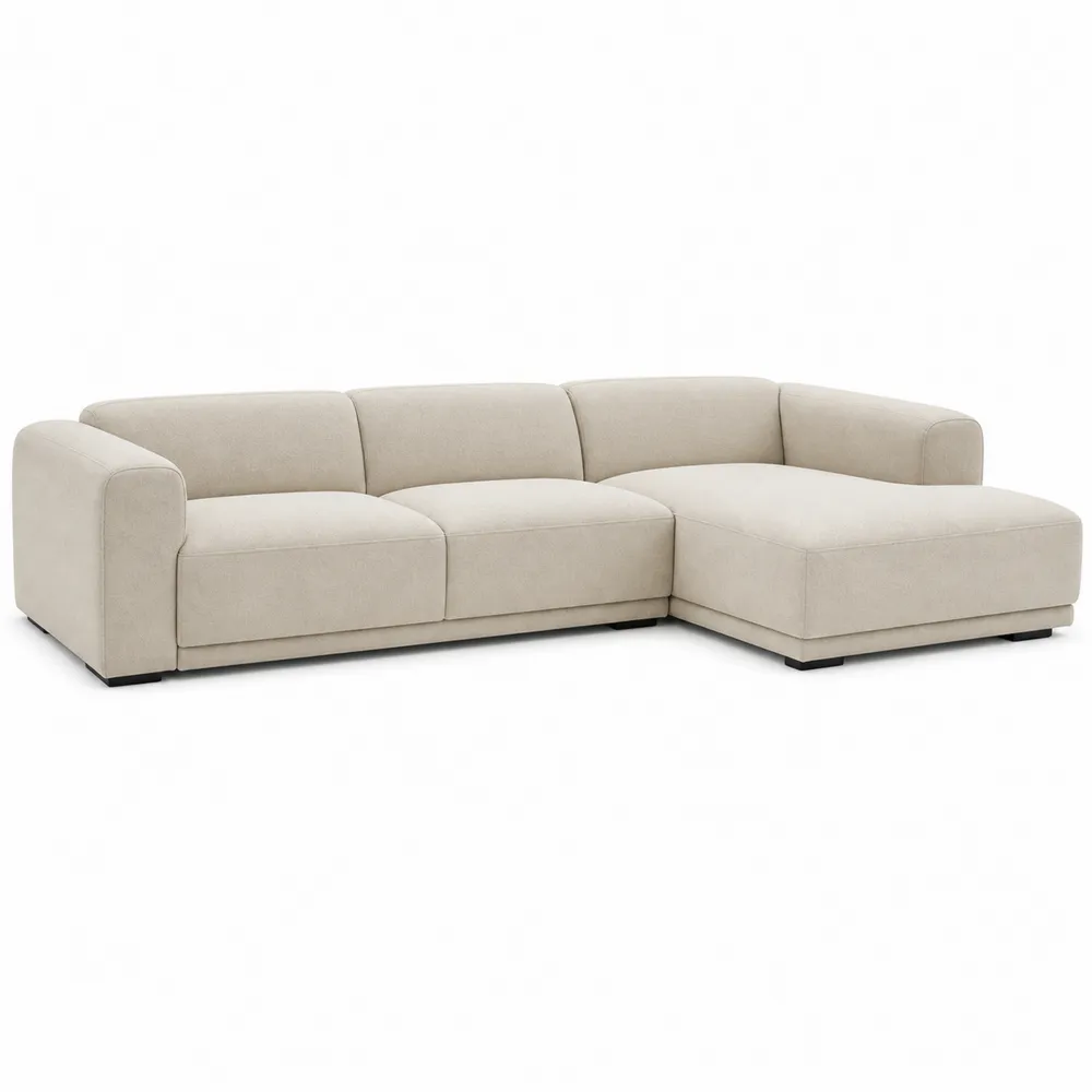 Canapé d'angle en tissu polyester beige avec méridienne droite