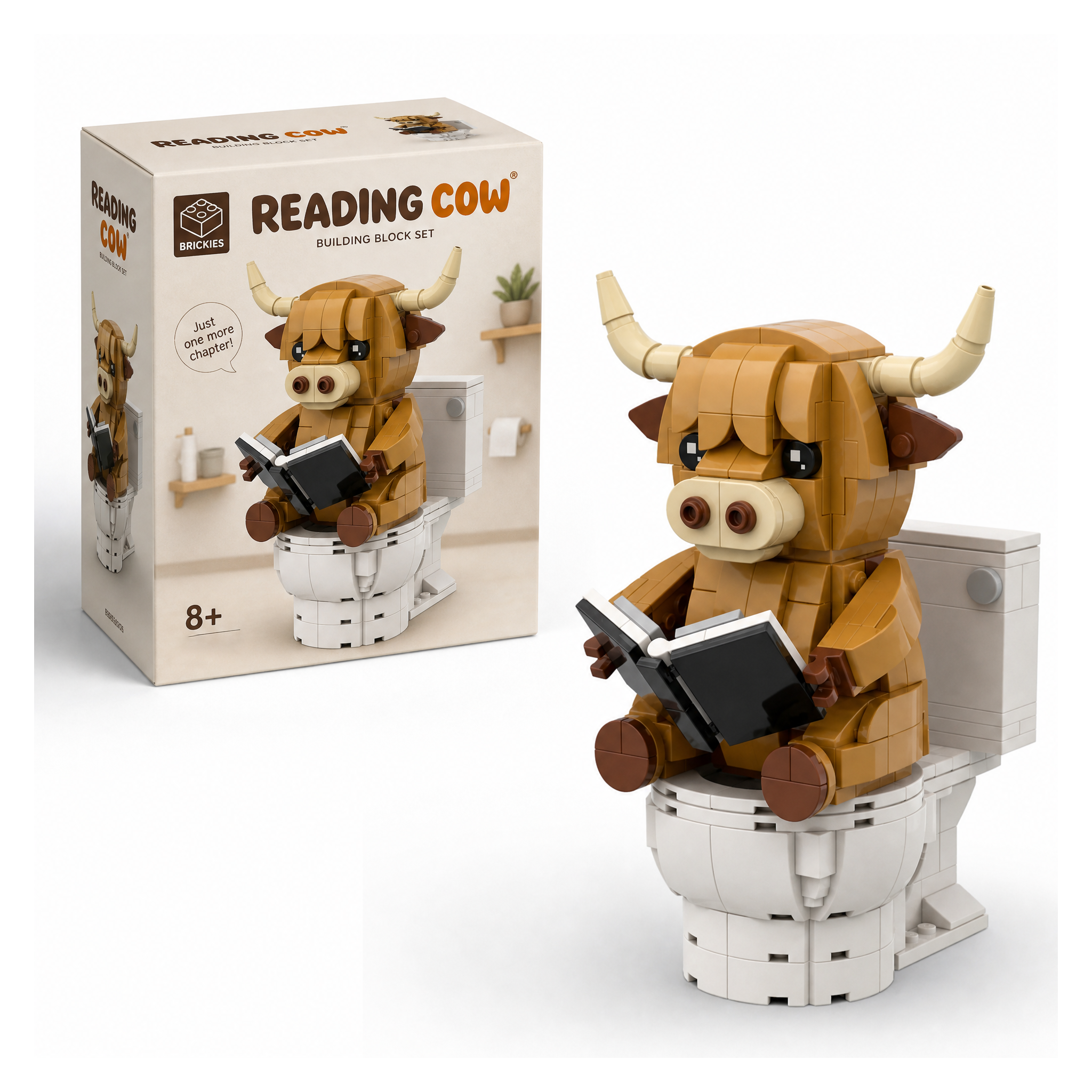 Funny Reading Highland Cow Toilet Building Set