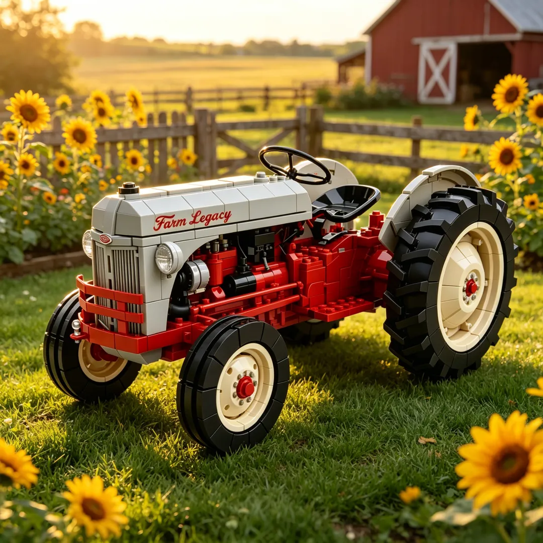 Vintage Farm Tractor Brick Set – 1940s Classic Red & Gray Collector Edition 🚜🌾Build a Piece of American Farm Legacy