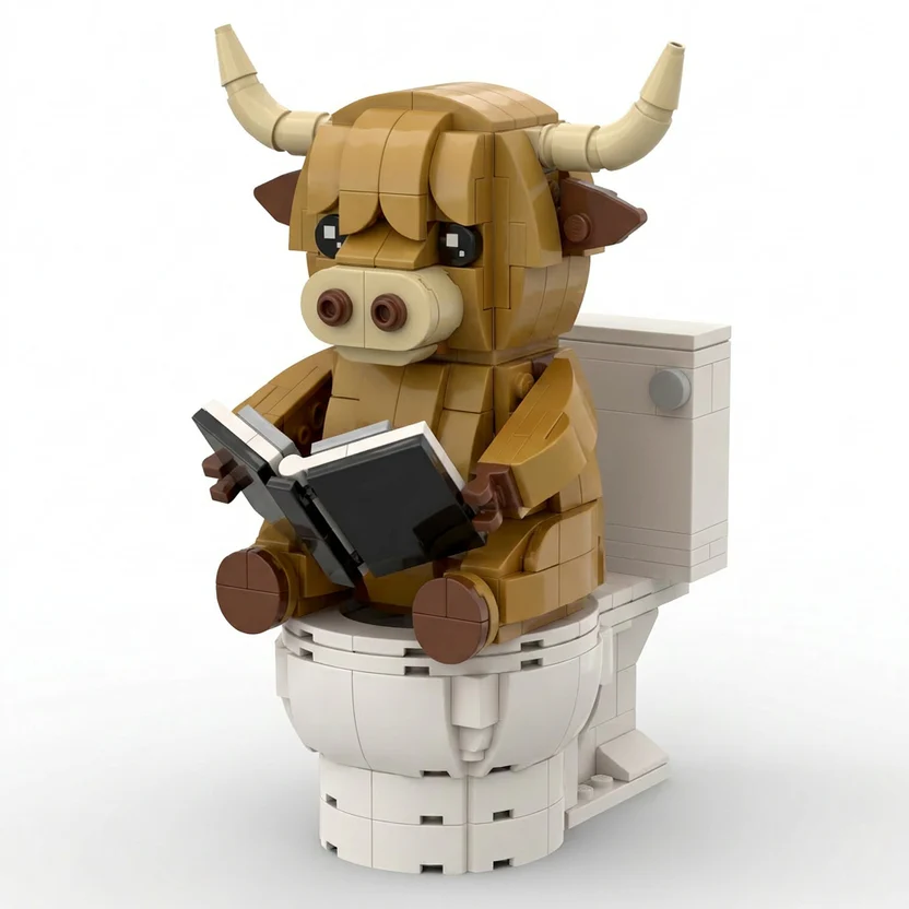 Funny Reading Highland Cow Toilet Building Set