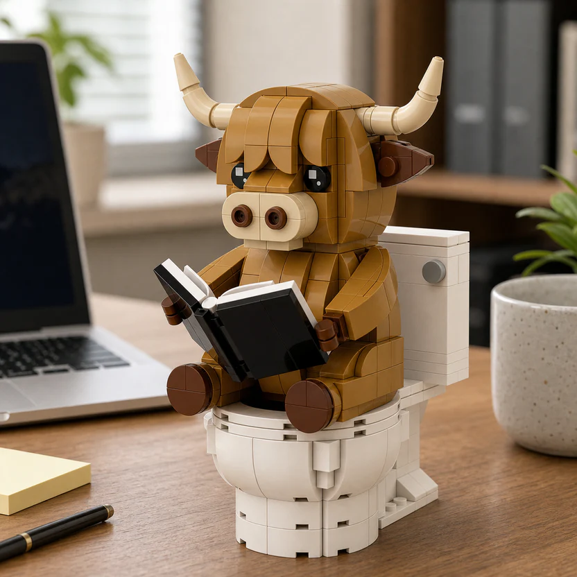 Funny Reading Highland Cow Toilet Building Set