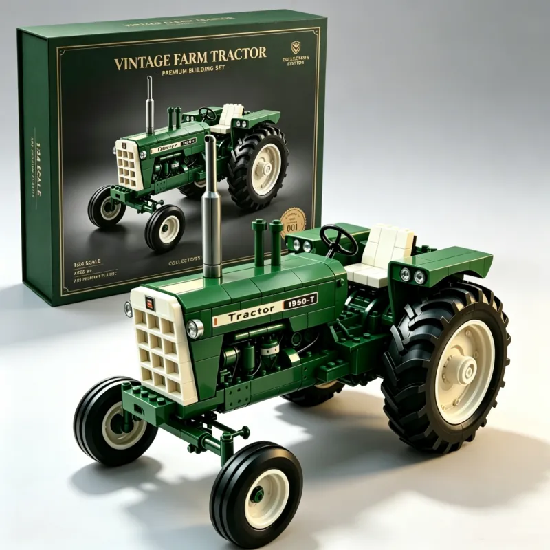 1950 Heritage Series Retro Tractor Building Block Set - Green Field Collector's Edition