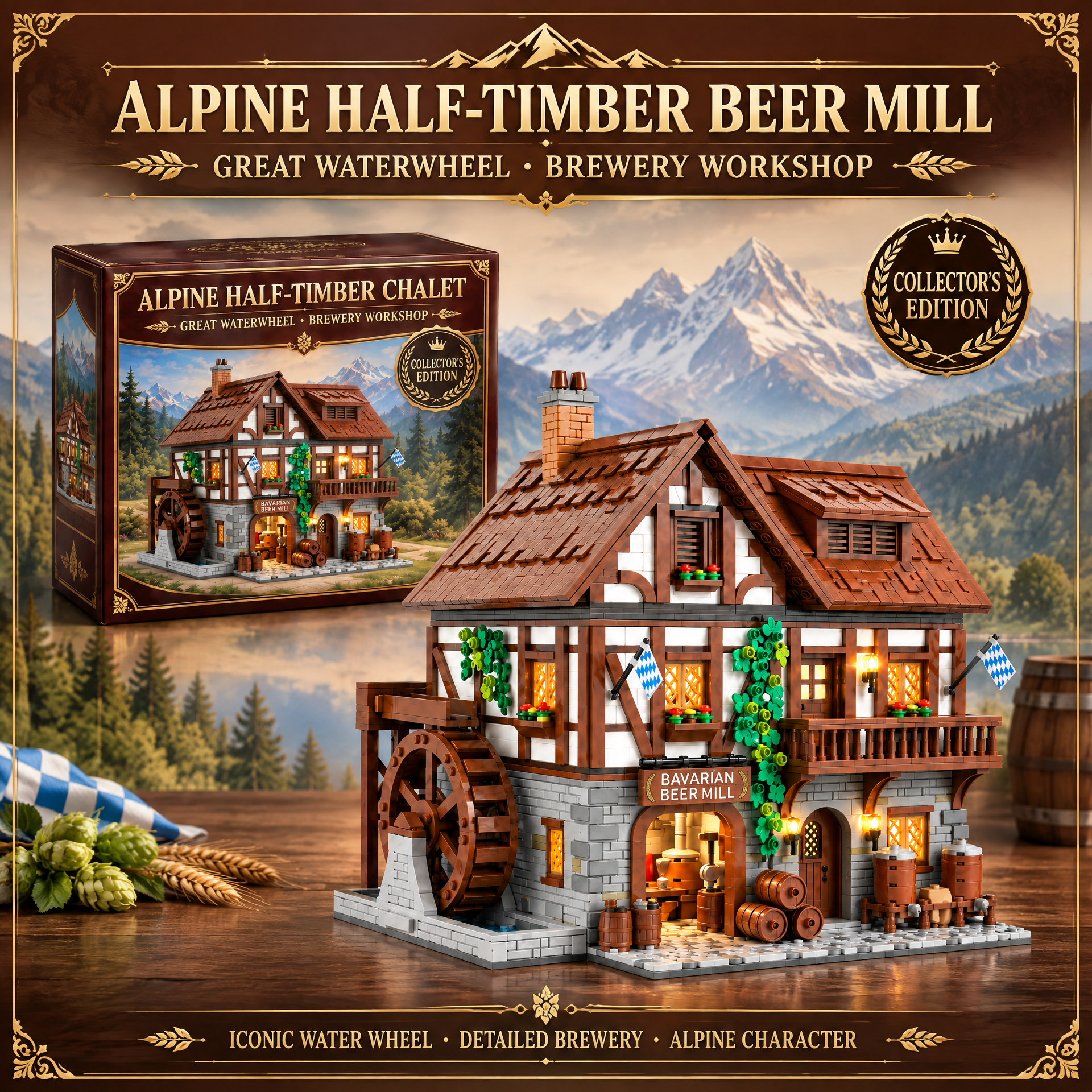 Alpine Waterwheel Brewery Chalet Building Set
