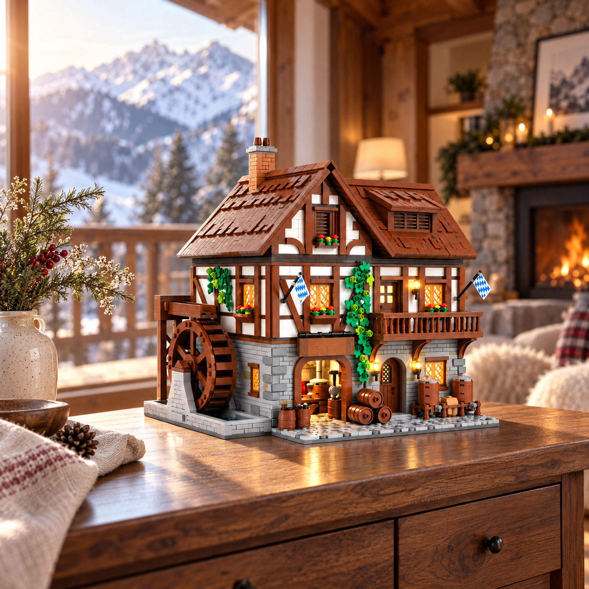 Alpine Waterwheel Brewery Chalet Building Set