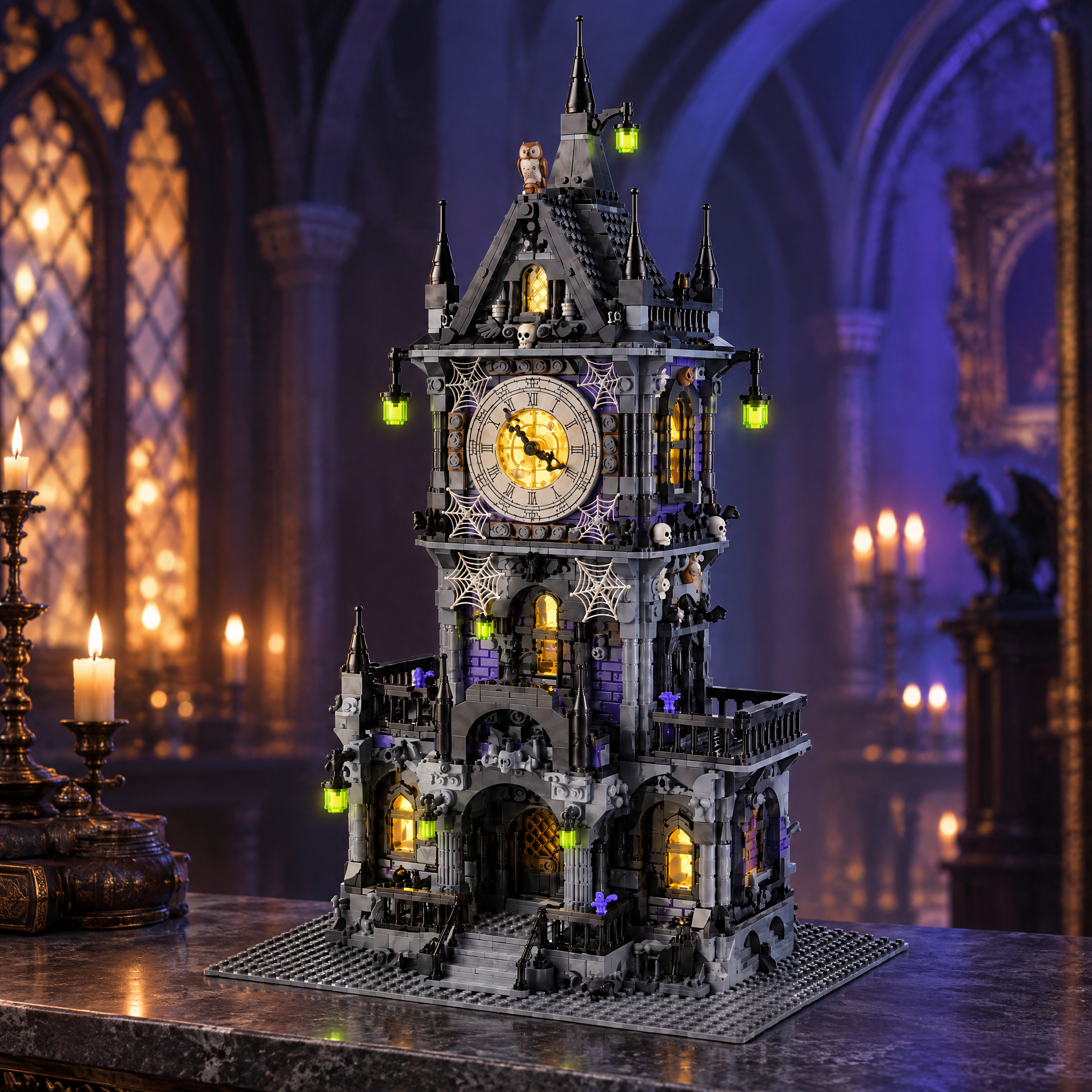 Gothic Owl Clock Tower Building Set