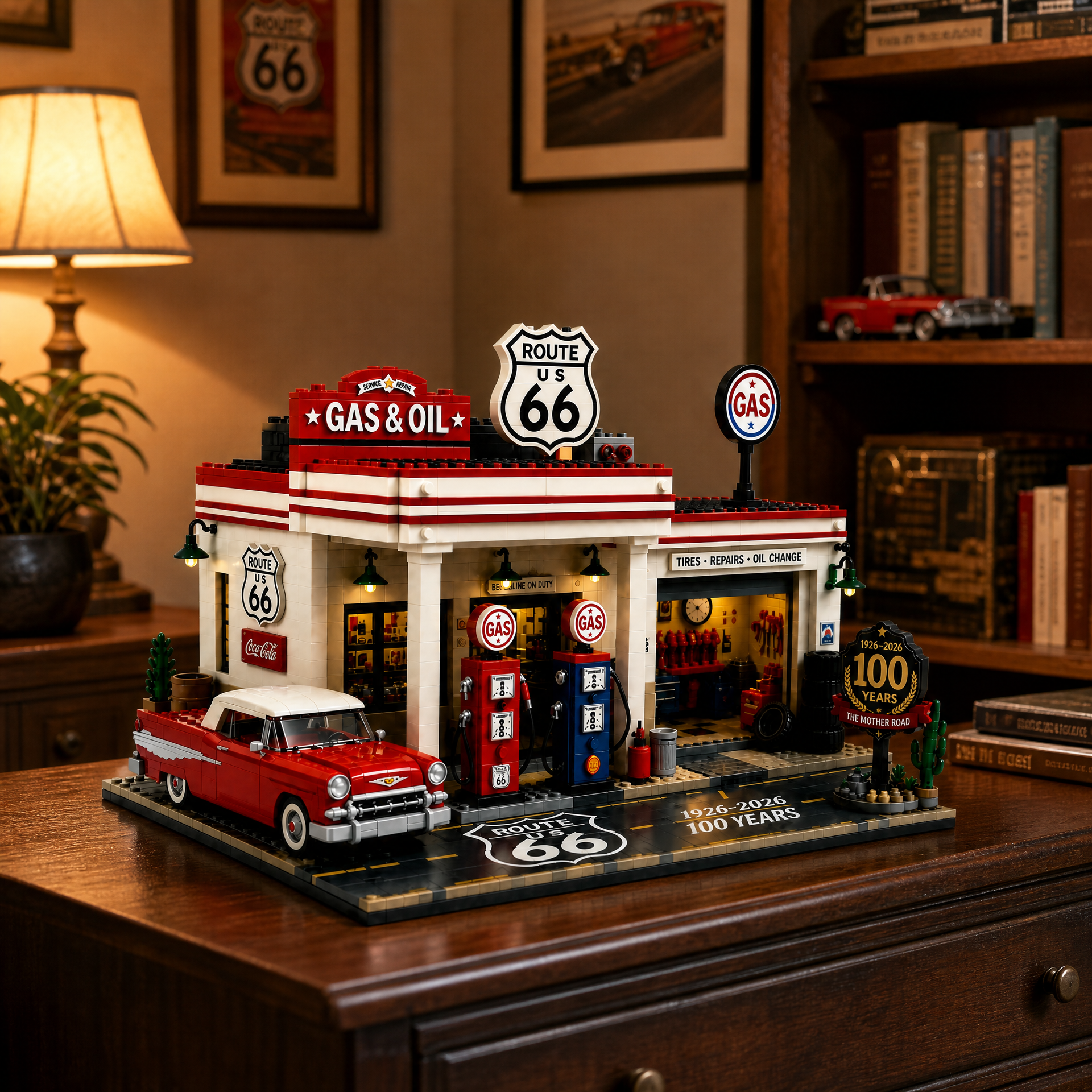 Vintage American Highway Gas Station Building Set