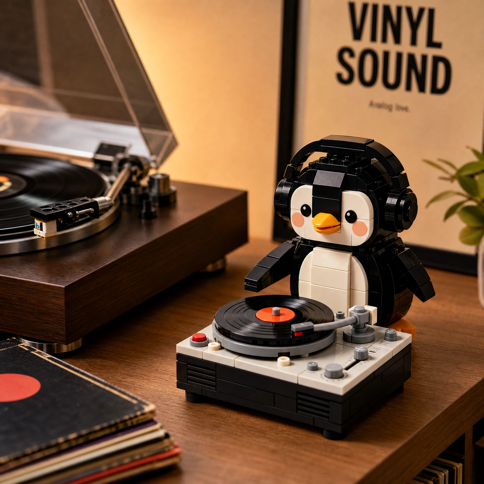 Cute Penguin DJ Building Block Set