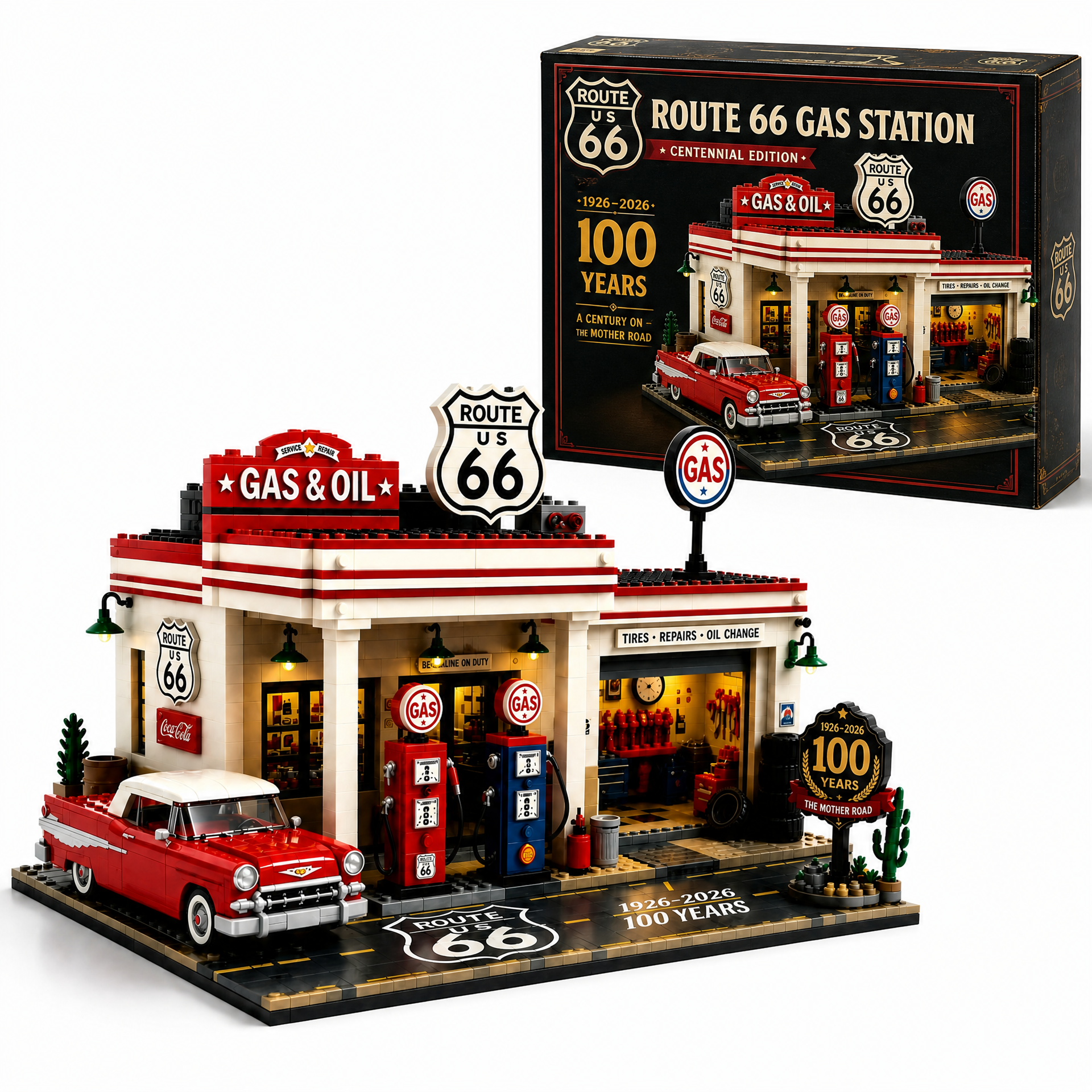 Vintage American Highway Gas Station Building Set