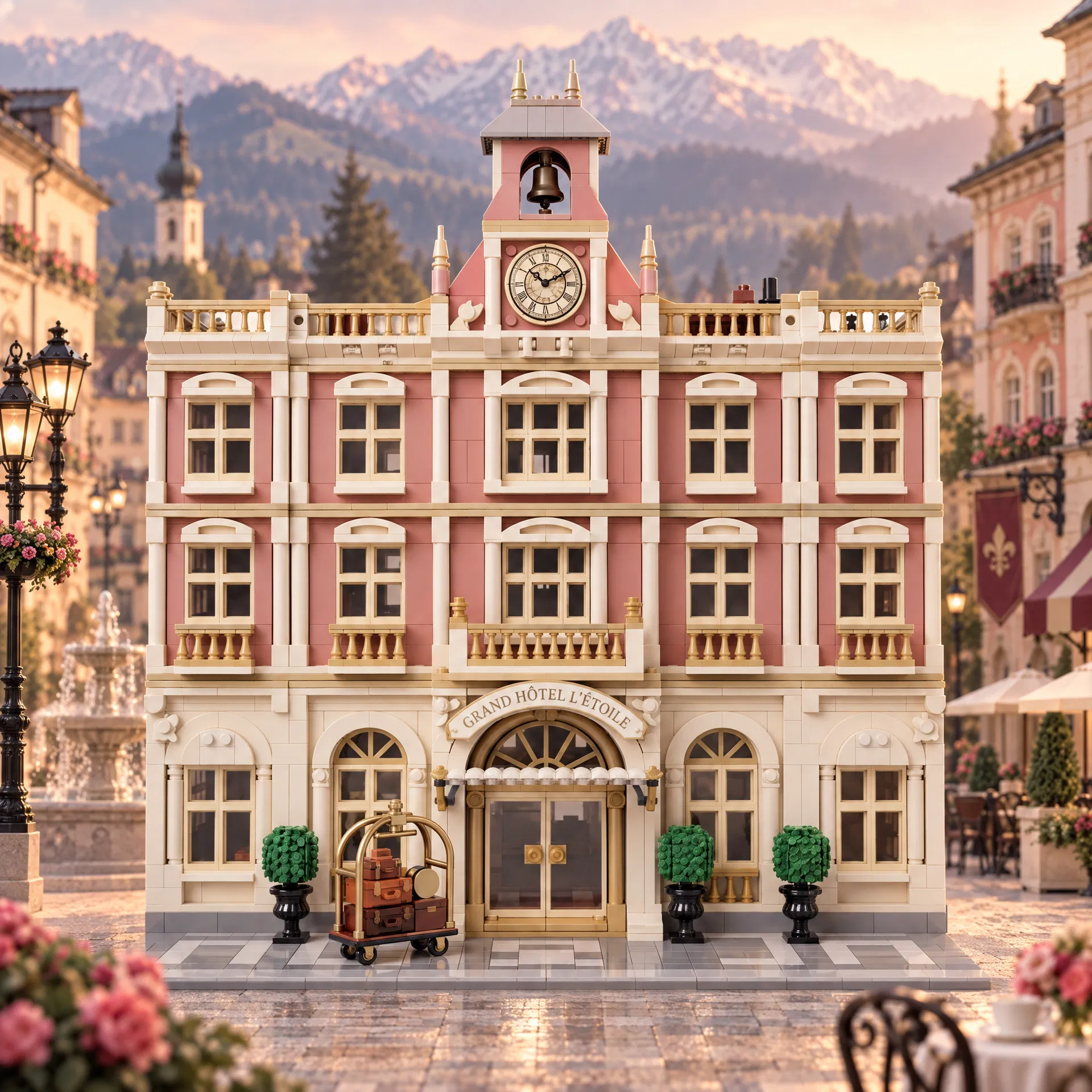 Grand Budapest Style Pink Hotel Building Set