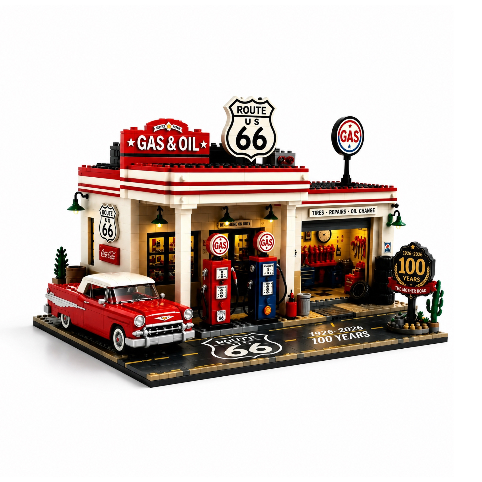 Vintage American Highway Gas Station Building Set