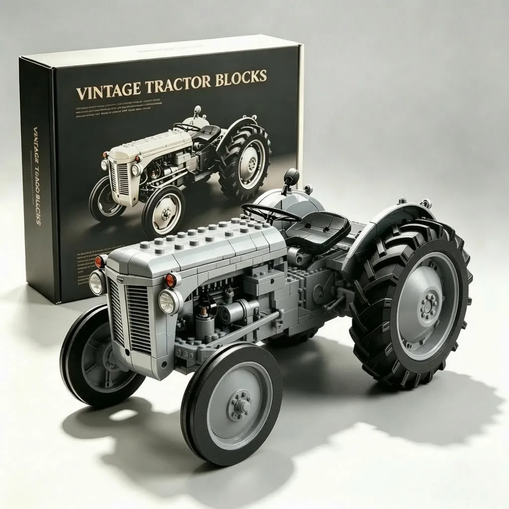 Classic Farm Tractor Building Block Set – 1950s Grey Field Edition