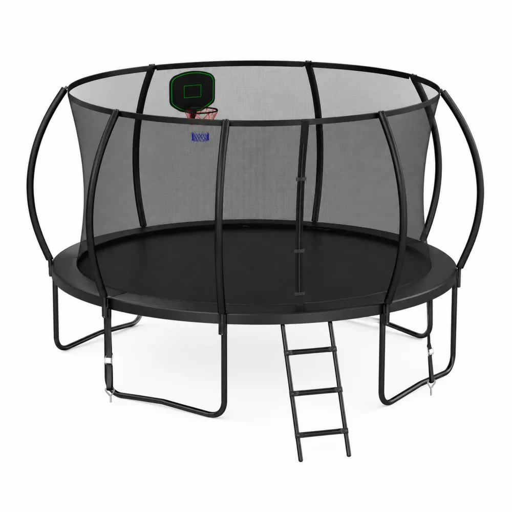 Cama elástica de acero con red de seguridad y aro de baloncesto 305 cm Negro