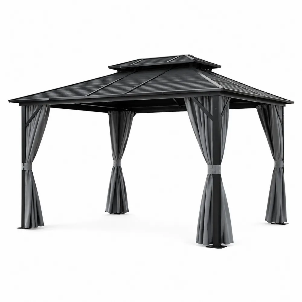 Pabellón de aluminio con techo de acero y cortinas de poliéster 400x300x265 cm Gris