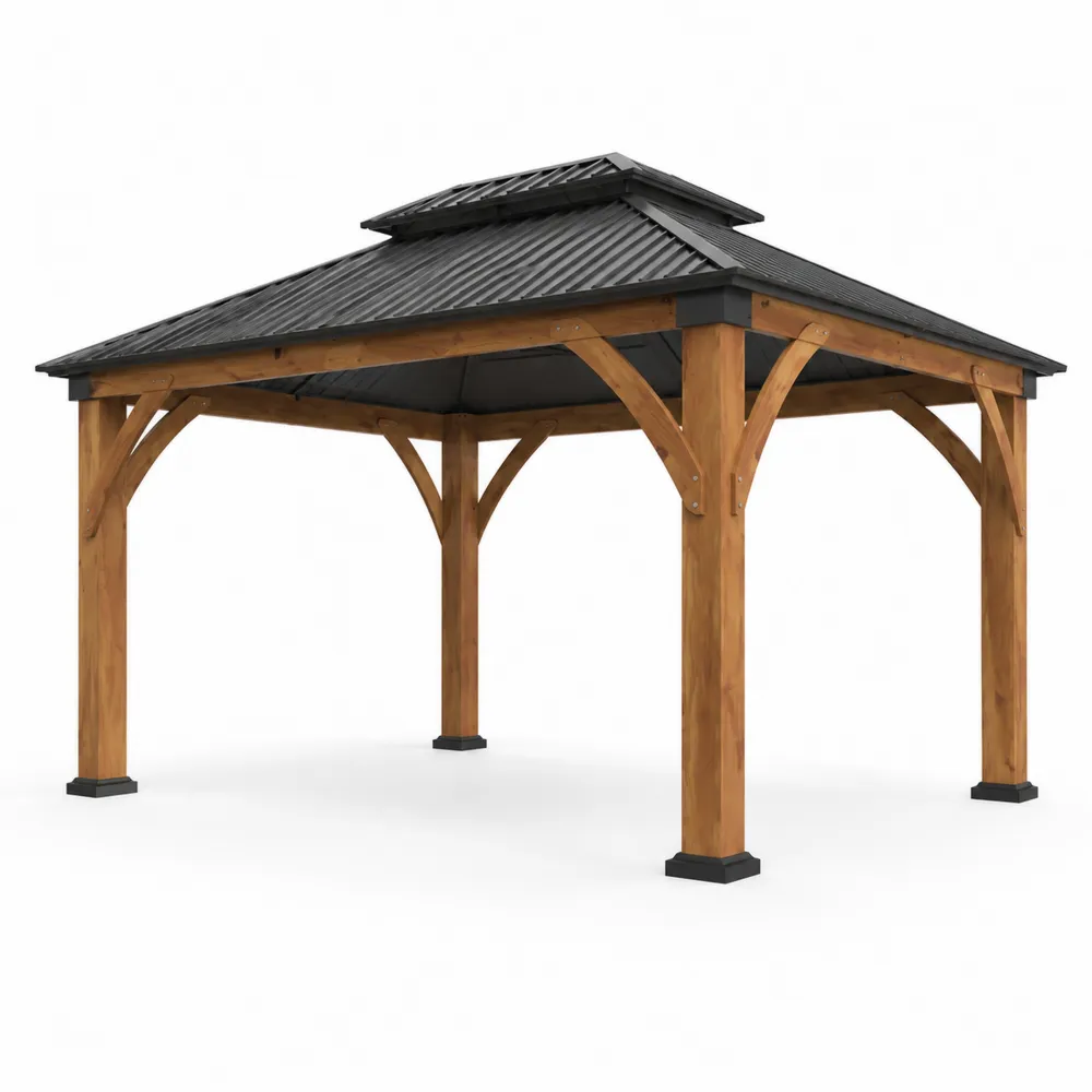 Pérgola de Madera con Techo de Acero Galvanizado 300x400 cm