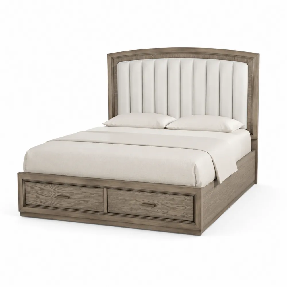 Cama de madera con cajones y cabecero tapizado 200x160 cm
