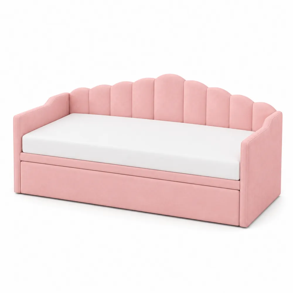 Cama nido infantil de terciopelo rosa 200x90 cm