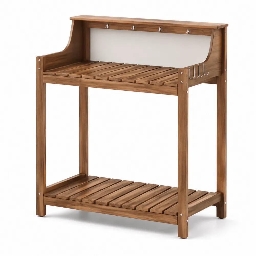 Mesa de cultivo de madera de acacia con ganchos