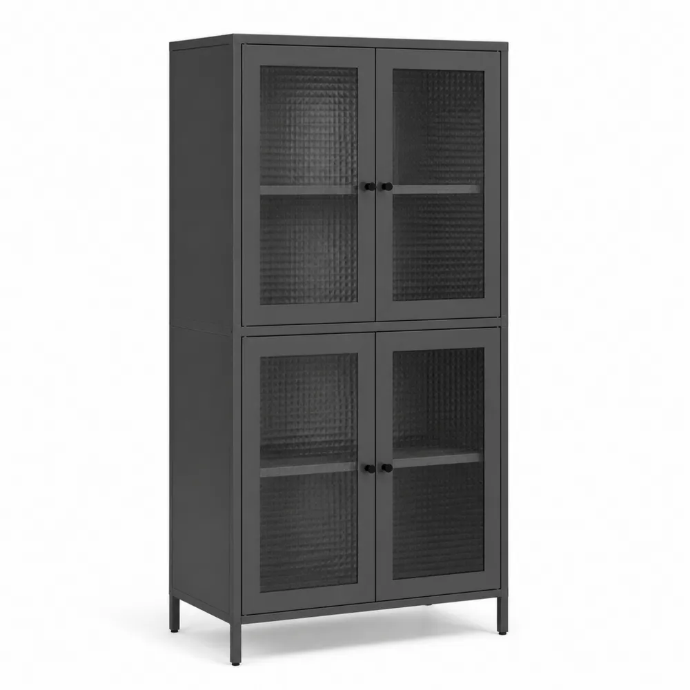 Armario de metal con puertas de vidrio templado texturizado 180x90x40 cm Gris