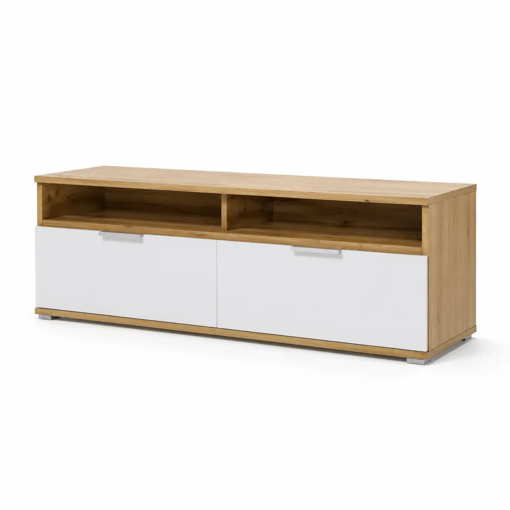 Mueble TV de MDF y Roble con Acabado Blanco 120x40x45 cm
