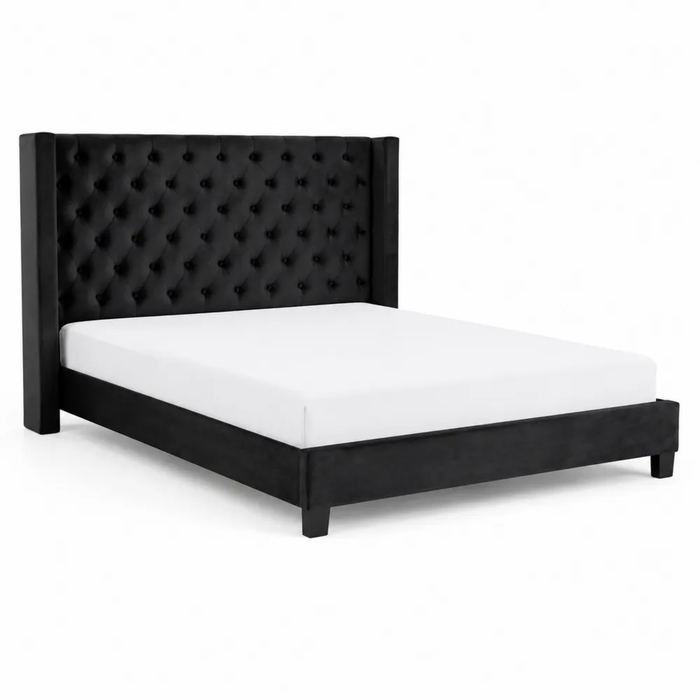 Cama de Tela Negra con Cabecera Acolchada 200x160 cm
