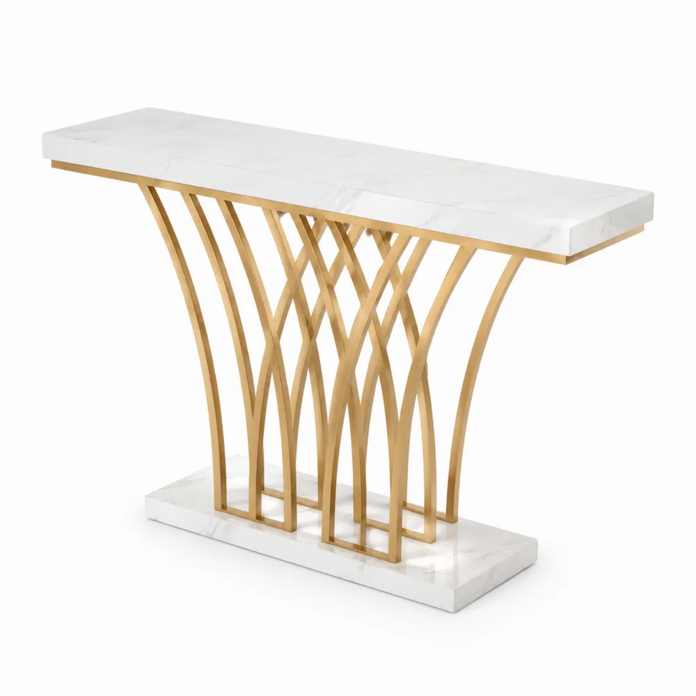 Mesa consola de mármol y metal dorado