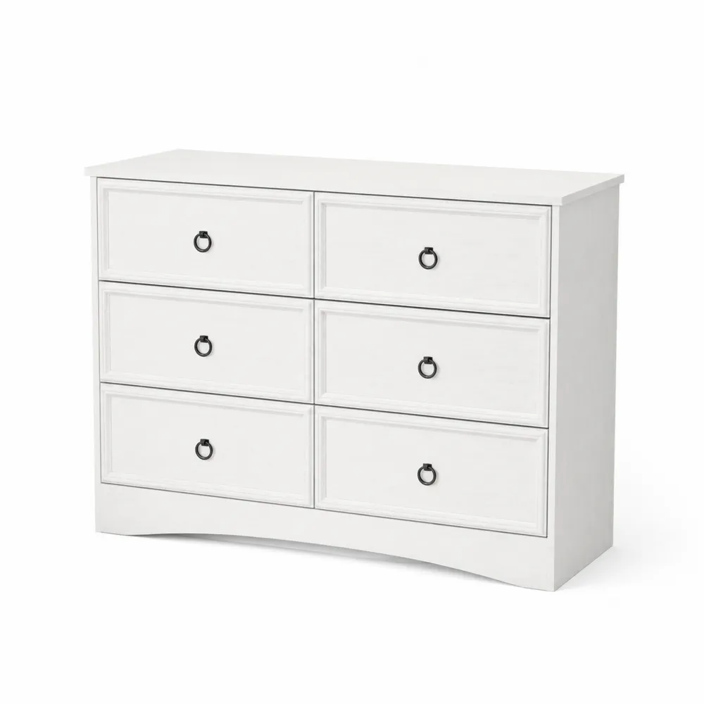 Cómoda de Madera Blanca con 6 Cajones