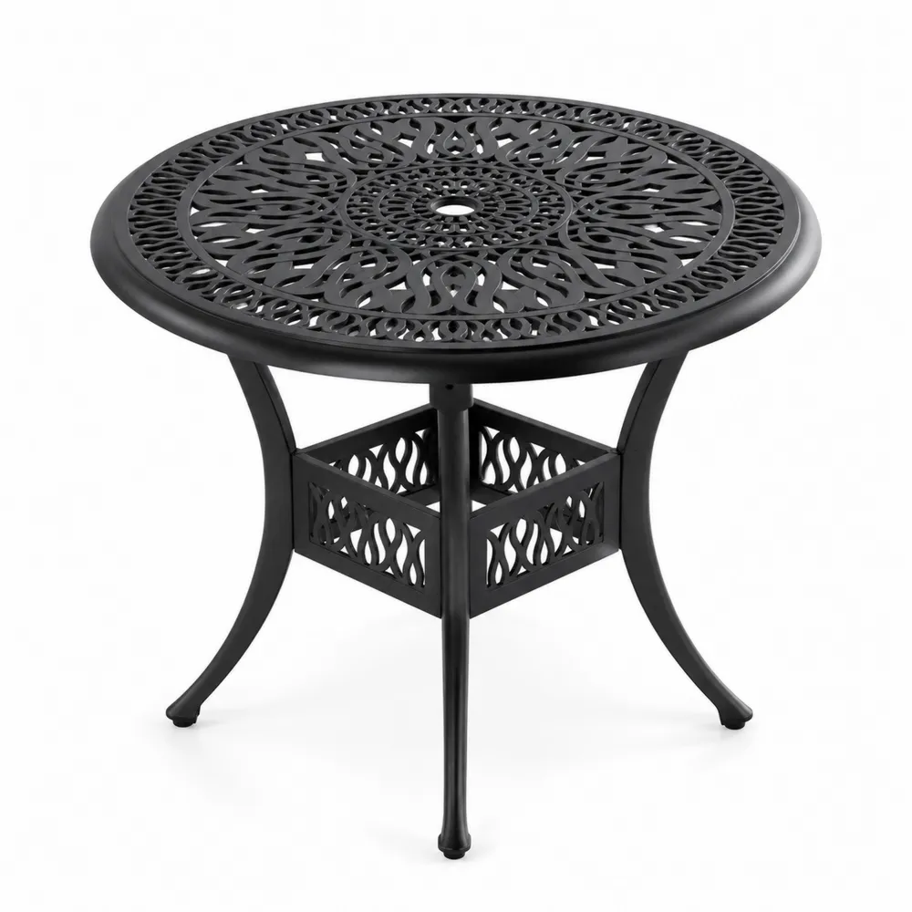 Mesa redonda de aluminio calado negra 90 cm
