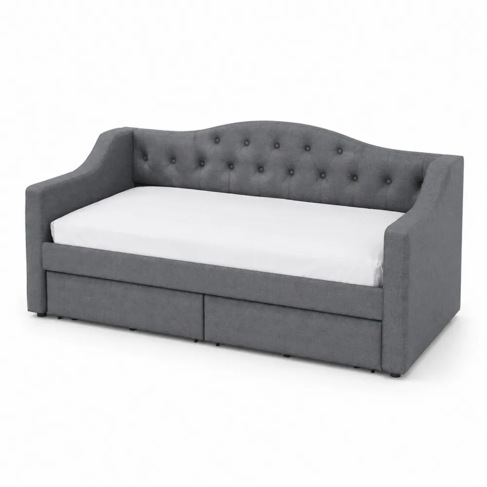Sofá Cama Tapizado de Tela Gris con Cajones 200x90 cm