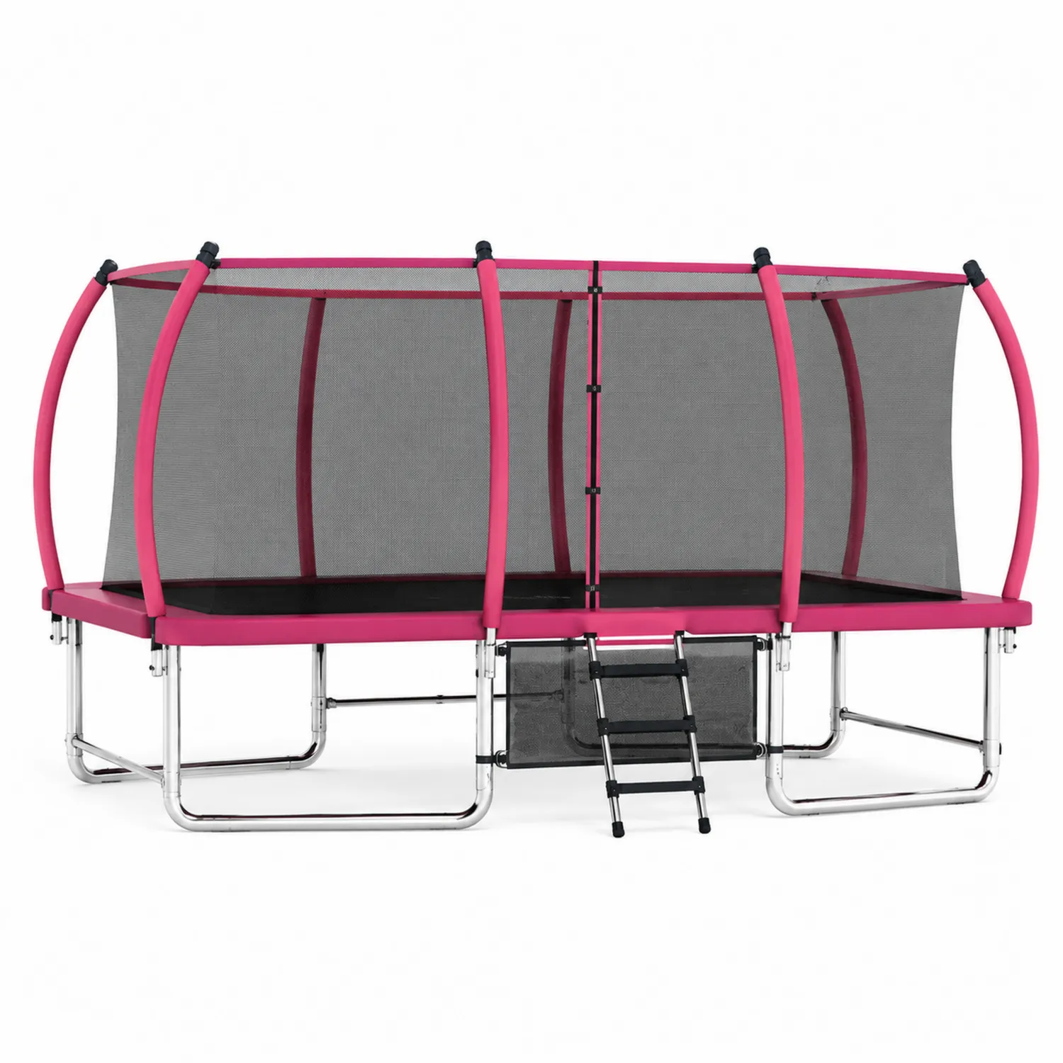 Trampolina prostokątna ze stali 400x200 cm z siatką i drabinką Różowa